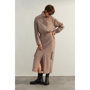 Trendyol Mink Limited Edition High Quality Slit Detailed Midi Woven Skirt