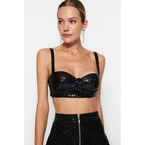 Trendyol Black Crop Sequin Bustier