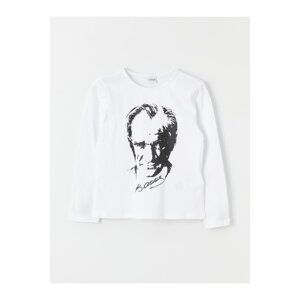 LC Waikiki Crew Neck Atatürk Print Long Sleeve Girls' T-Shirt.