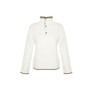 Trendyol Beige Stand Collar With Snap fasteners, Regular/Regular fit has pockets. Color Block Fleece Knitted Sweatshirt