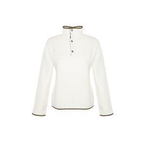 Trendyol Beige Stand Collar With Snap fasteners, Regular/Regular fit has pockets. Color Block Fleece Knitted Sweatshirt