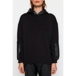 Trendyol Black Thick Fleece Inside Quilted Oversize/Wide-Cut Hoodie, Knitted Sweatshirt