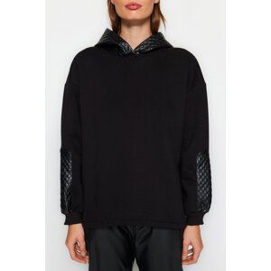 Trendyol Black Fleece Inner Quilted Oversize/Wide-Fit Hooded Knitted Sweatshirt