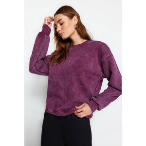 Trendyol Violet Antiqued/Faded Effect Thicker Fleece Inside Oversized/Wide Knitted Sweatshirt