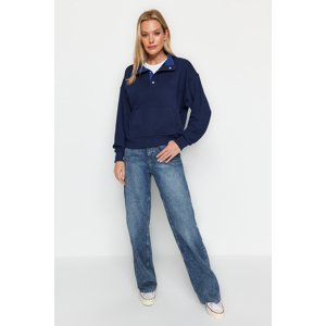 Trendyol Navy Blue Regular/Normal Fit Snap-Stitch Detail High Neck Thick Knitted Sweatshirt