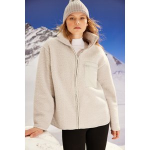 Trendyol Winter Essentials Gray Fleece Zipper High Neck Long Sleeve Pocket Detailed Knitted Sweatshirt