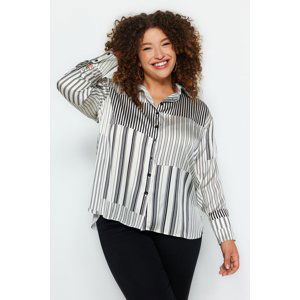 Trendyol Curve Black and White Striped Woven Shirt