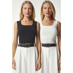 Happiness İstanbul Women's Black Ecru Sleeveless 2-Pack Sandy Blouse