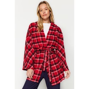 Trendyol Red Premium Cotton Plaid Hooded Flannel Woven Dressing Gown
