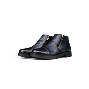 Ducavelli Liverpool Genuine Leather Non-Slip Sole Zippered Chelsea Daily Boots Navy Blue.
