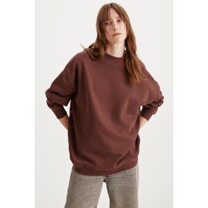 GRIMELANGE Allys Women's Crew Neck Oversize Basic Brown Sweatshirt