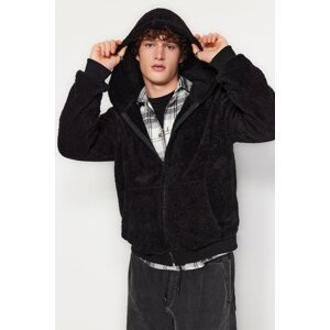 Trendyol Black Regular/Regular Fit Full Zipper Pocket Fleece Thick Sweatshirt-Cardigan