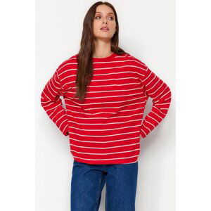 Trendyol Red Striped Oversize/Wide-Fit Crew Neck Thin Knitted Sweatshirt