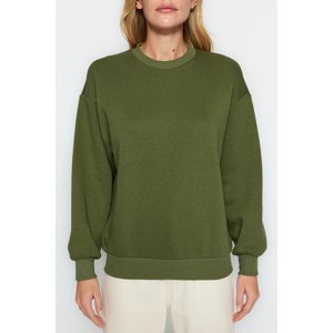 Trendyol Khaki Thick Regular/Normal Fit with Fleece Inside Crew Neck Basic Knitted Sweatshirt