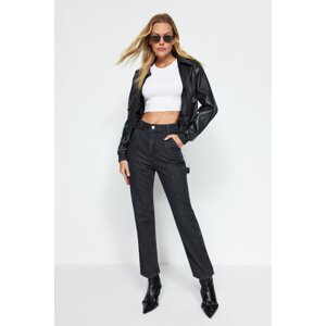 Trendyol Black Joiner detailné rovné džínsy s vysokým pásom