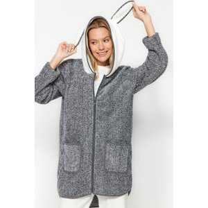 Trendyol Grey-White Wellsoft Knitted Dressing Gown with Ear and Pocket Details