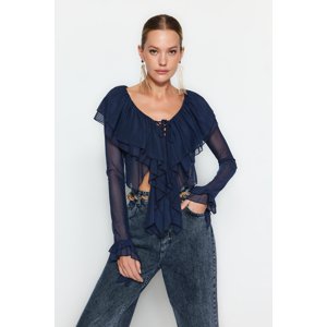 Trendyol Navy Blue Flounce Tulle Blouse