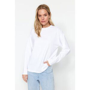 Trendyol White 100% Cotton Basic Crew Neck Long Sleeve Regular Fit Knitted T-Shirt