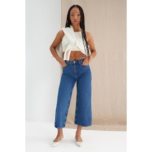 Trendyol Blue Udržateľnejšie džínsy Culotte s vysokým pásom