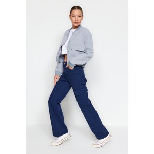 Trendyol Navy Blue džínsy s vysokým pásom so širokými nohavicami s nákladným vreckom