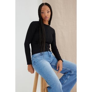 Trendyol Black More Sustainable Corded Fitted Stretchy Knitted Blouse with Seam Detail