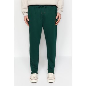 Trendyol Green Regular/Regular Fit Geometric-Text Embroidered Elastic Cuff Sweatpants