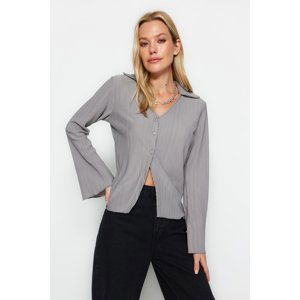 Trendyol Gray Pleated Flare/Spanish Sleeve Knitted Shirt