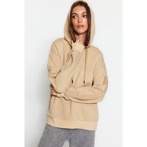 Trendyol Beige Parachute Stripe Detail Hooded Oversized/Wide-Funk Thick Knit Sweatshirt