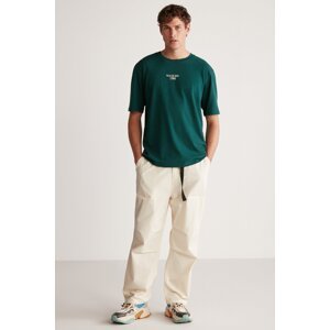 GRIMELANGE Kylee Men's Regular Fit Thick Fabric Embroidered 100% Cotton T-shirt