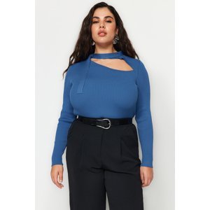 Trendyol Curve Indigo Window/Cut Out Detailed Corded Knitted Blouse