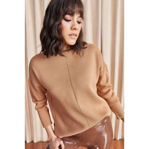 Olalook Women's Milk Brown High Neck Thick Knitwear Sweater