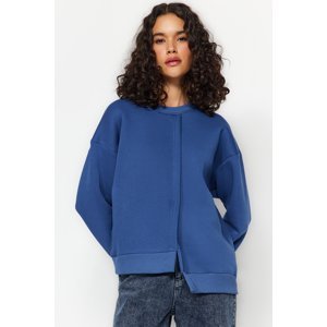 Trendyol Thick Indigo Fleece Inside Asymmetrical Detailed Crewneck Knitted Sweatshirt