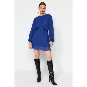 Trendyol Saks Belted Straight Cut Mini Lined Pleated Woven Dress