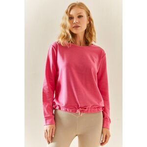 XHAN Pink Crewneck Pleated Sweatshirt