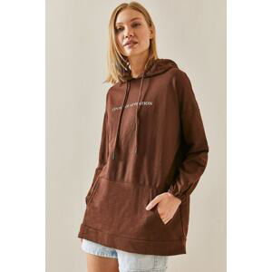 XHAN Brown Kangaroo Pocket Hoodie Sweatshirt