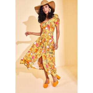 XHAN Women's Orange Sweetheart Neck Patterned Dress