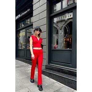 XHAN Red Shoulder Padding Double Suit