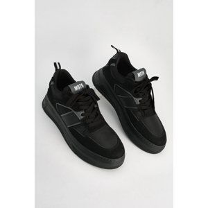 Marjin Men's Sneakers Thick Sole Lace-Up Sneakers Vetur Black.