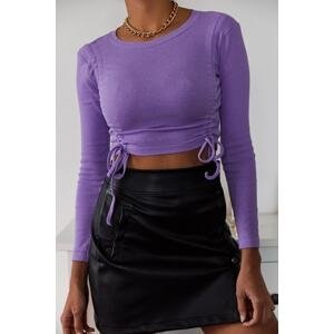 XHAN Women's Purple Shirred Blouse
