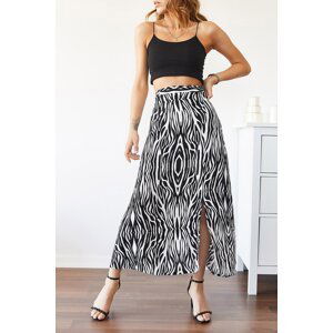 XHAN Women's Black & White Zebra Patterned Slit Skirt