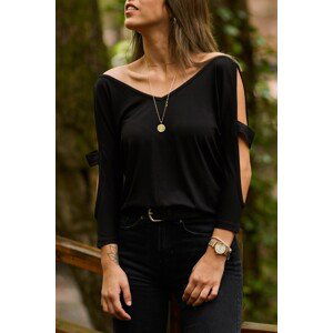 XHAN Women's Black Shoulder Detailed Blouse