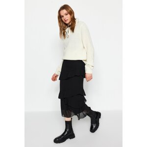 Trendyol Black Flounced Chiffon Fabric Midi Woven Skirt