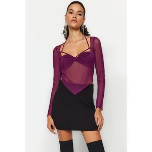 Trendyol Plum Cut Out/Window Detailed Tulle Blouse
