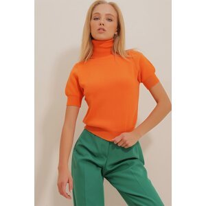 Trend Alaçatı Stili Dámsky oranžový rolák s krátkym rukávom základný pletený sveter