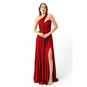 Lafaba Women's Red One-Shoulder Slit Long Evening Dress