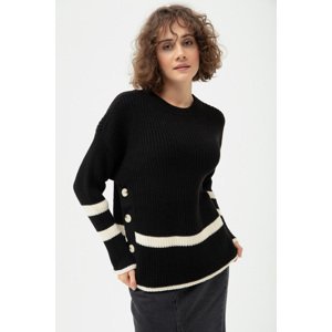 Lafaba Dámsky čierny pruhovaný bočný rebrovaný pletený sveter
