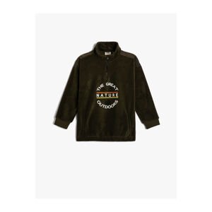 Koton Fleece Sweatshirt Oversize Half Zipper Stand Collar Pocket Print Detailed
