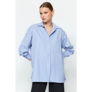 Trendyol Blue Striped Oversize/Wide Fit Woven Shirt