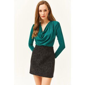 Olalook Women's Emerald Green Padded Pleated Collar Blouse