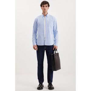 GRIMELANGE Cliff Men's 100% Cotton Oxford Blue Shirt with Pockets